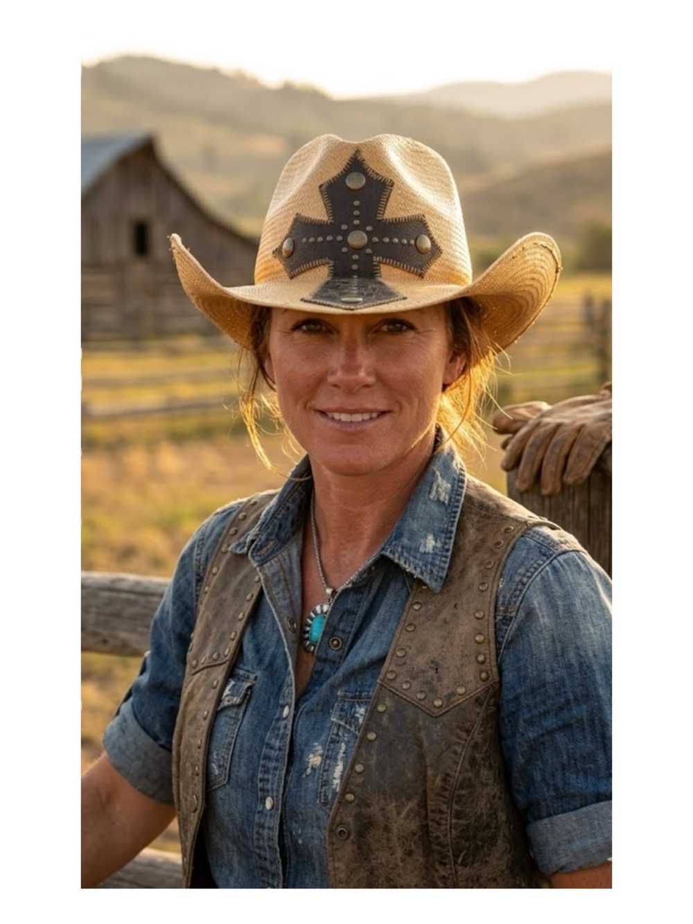 Bullhide Straw Western Cowboy Hat with Decorative Leather Cross Patch